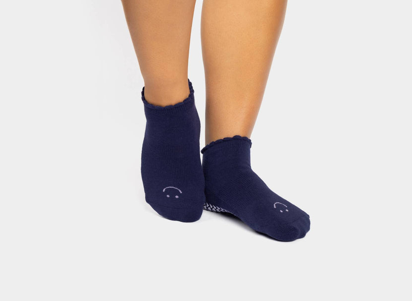 Padded Ankle Smiley Grip Socks on white background