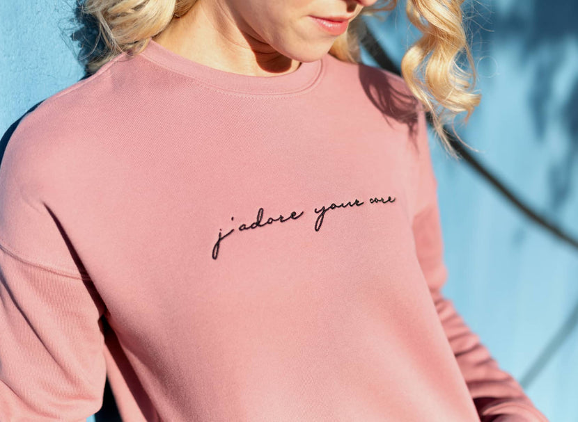 “J’adore your Core” Embroidered Crop Crewneck